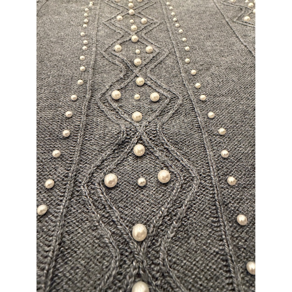 LOFT Outlet Women's Gray Pearl Embellished Crew Neck Sweater Size L - Picture 4 of 7
